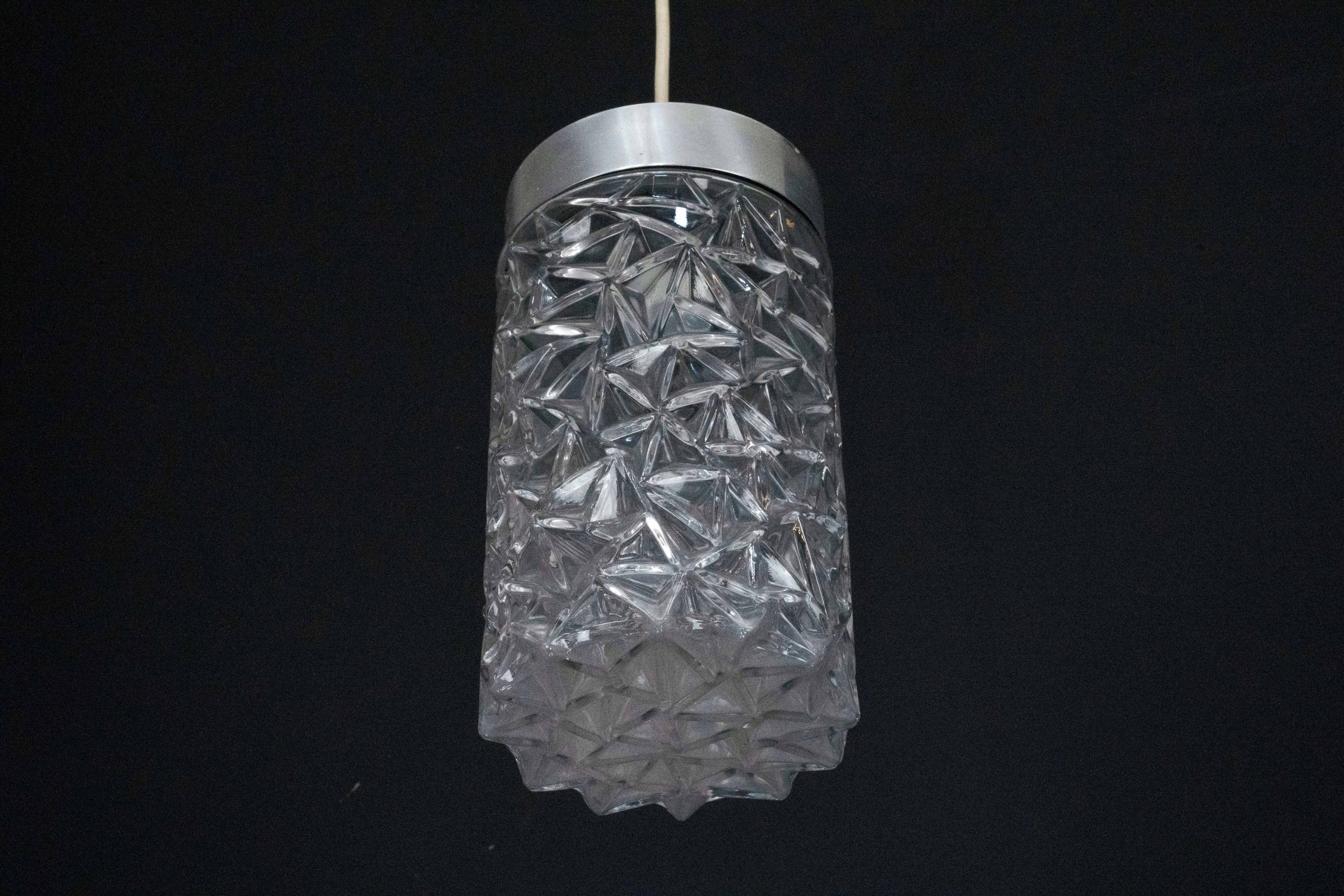 Pair of Italian Pendant Lights in Glass and Polished Aluminum, 1970s