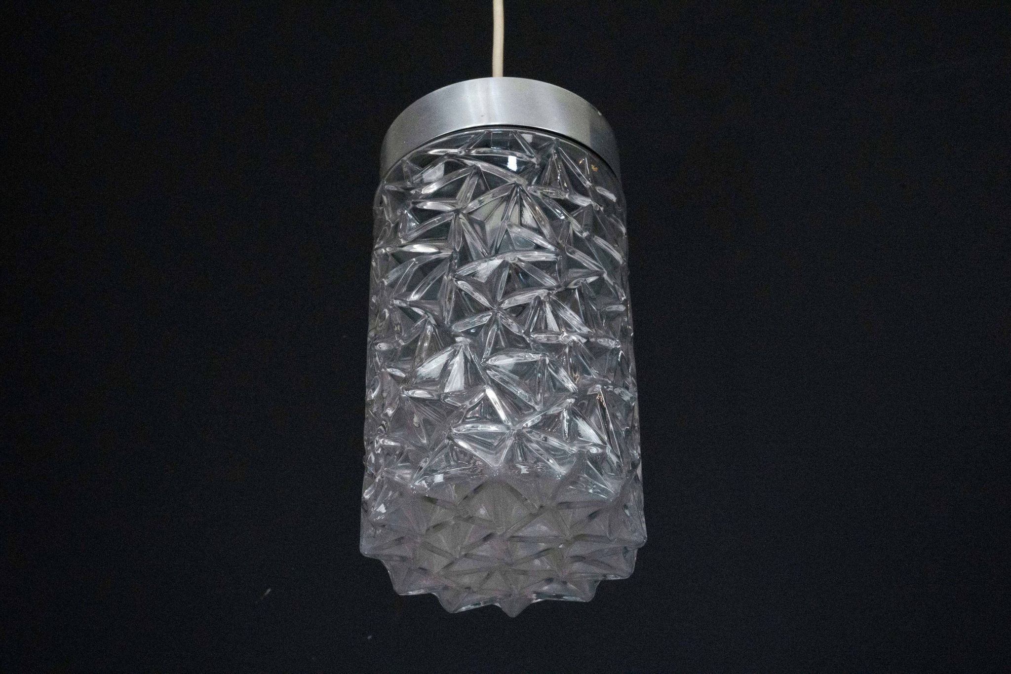 Pair of Italian Pendant Lights in Glass and Polished Aluminum, 1970s