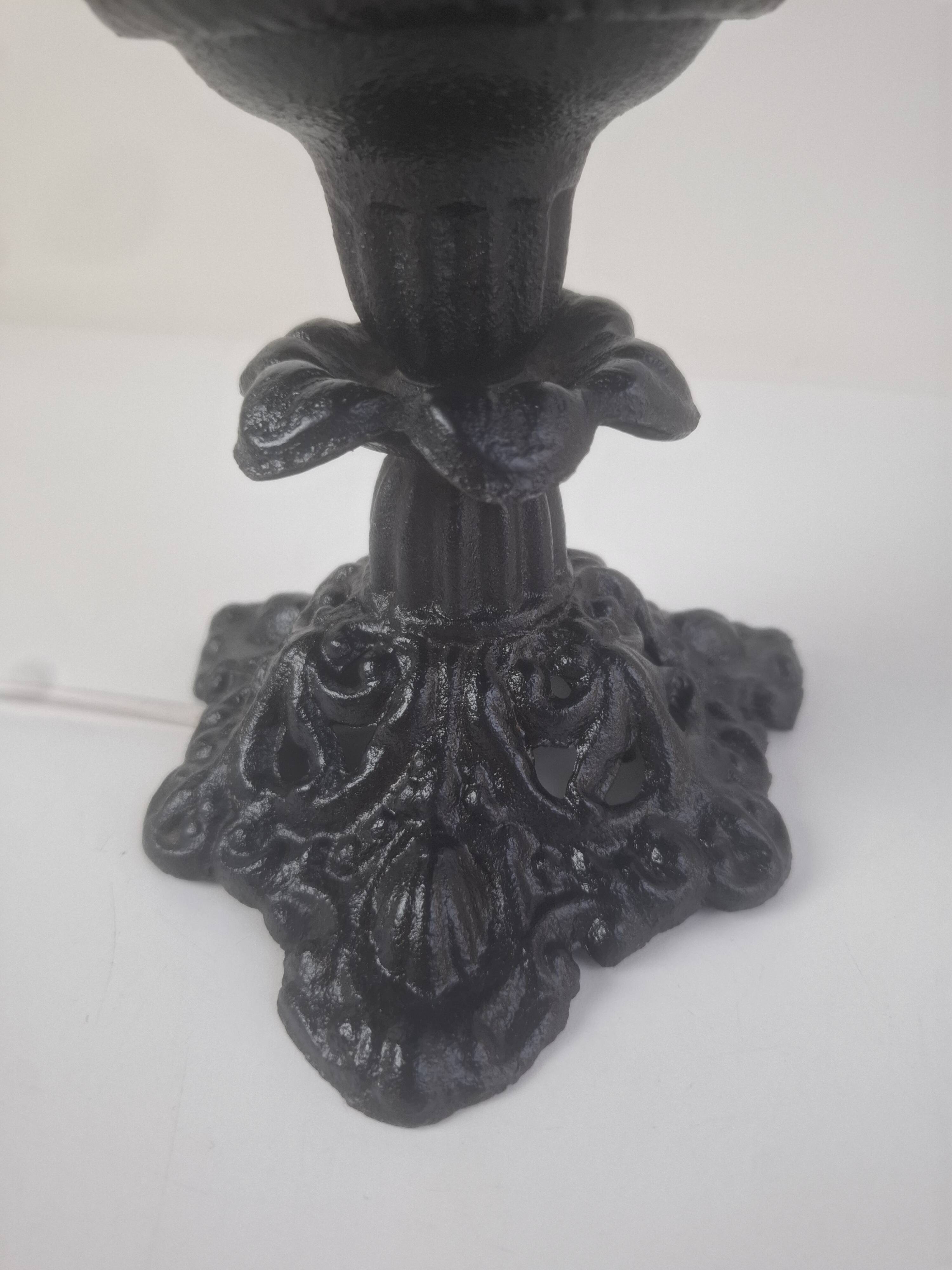 Mid-century Czech cast iron glass lamp vintage floral shade home lighting