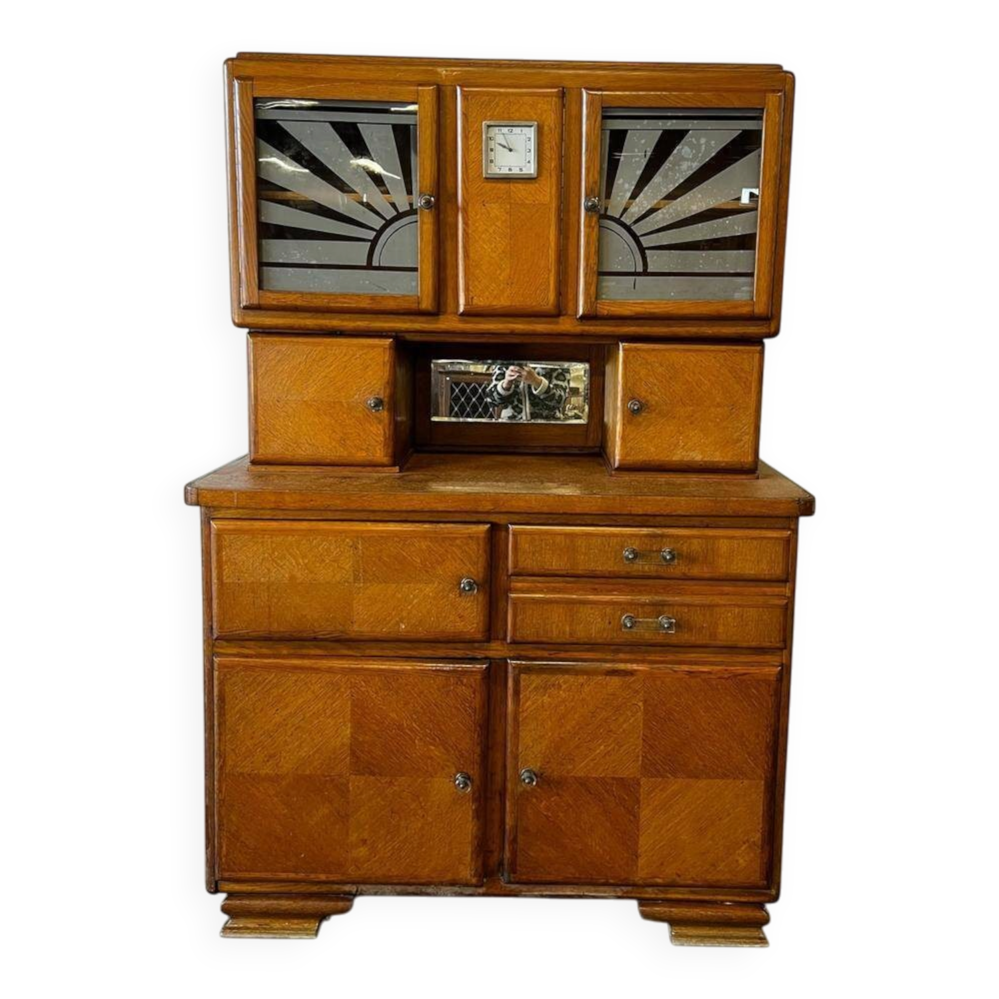 Vintage wooden wardrobe / display cabinet with Art Deco accents