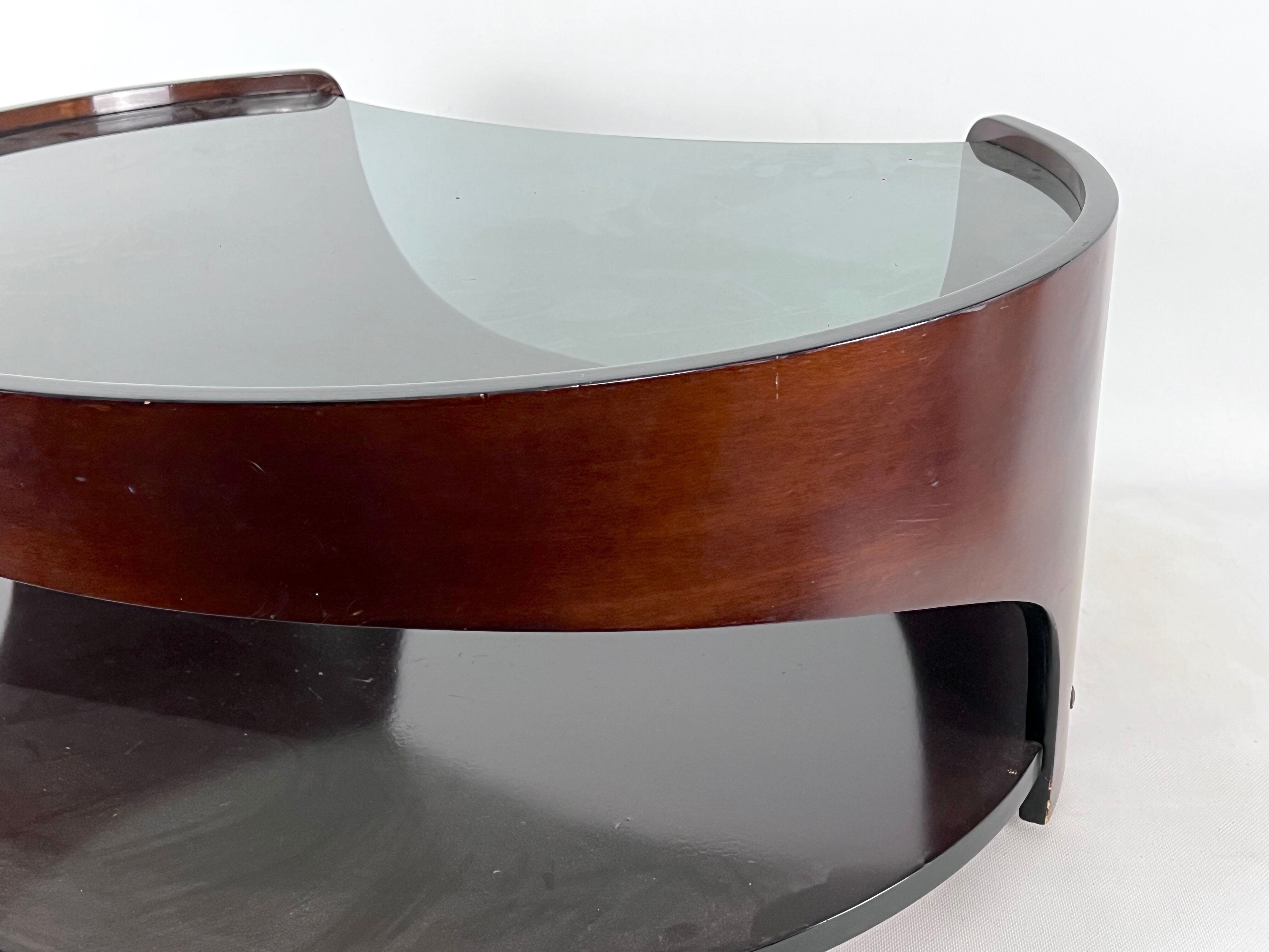 Mid-century modern wood round coffee table, italy 70s