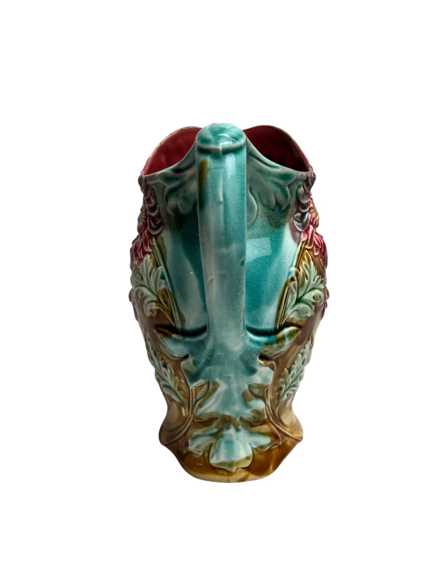 Barbotine pitcher jug from Onnaing Earthenware Factory circa 1900