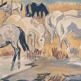 Yves Brayer Lithograph Herd of Horses in Camargue