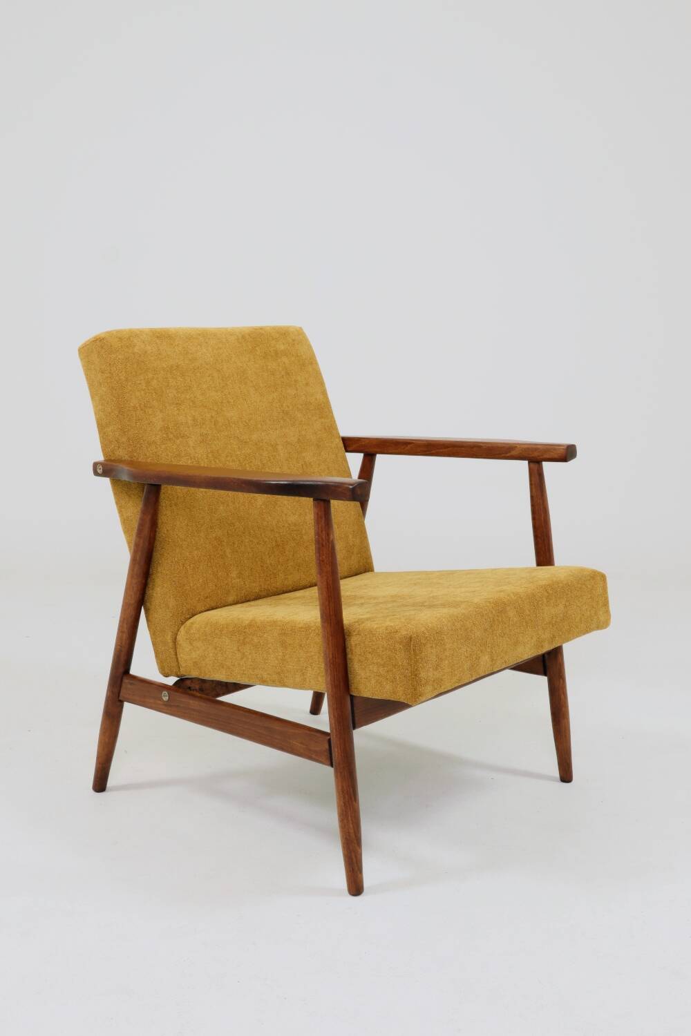 Vintage armchair model, golden yellow fabric, fully refurbished