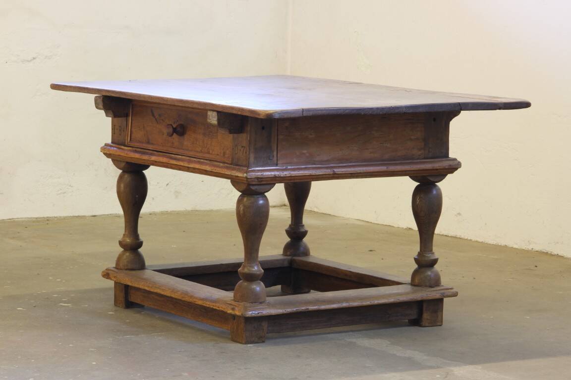 Baroque antique Nordic provincial oak table 1800s rustic farmhouse, rich patina