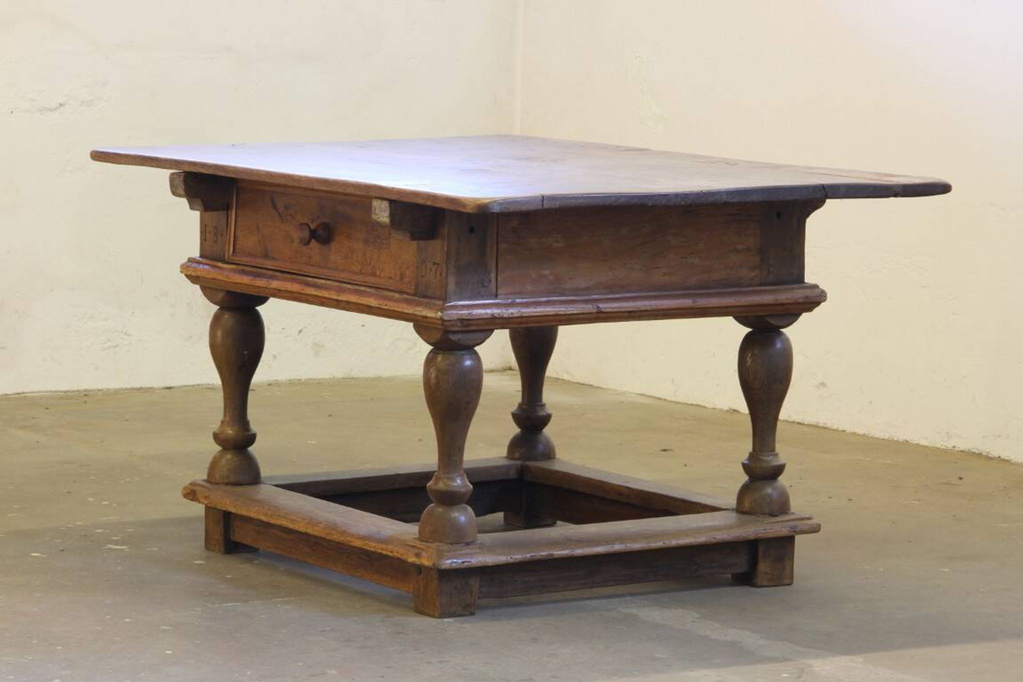 Baroque antique Nordic provincial oak table 1800s rustic farmhouse, rich patina