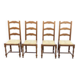 4 straw and solid wood chairs with high backs