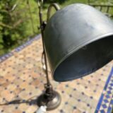 Vintage industrial articulated desk lamp in patinated metal