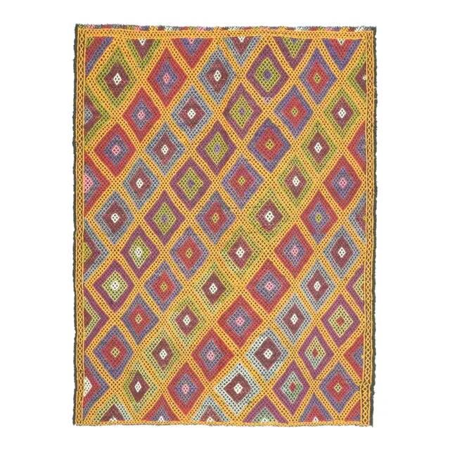1970s Vintage Turkish Oushak Handmade Wool Cotton Yellow Area Rug 179x237