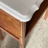Table de chevet en bois et blanc vintage