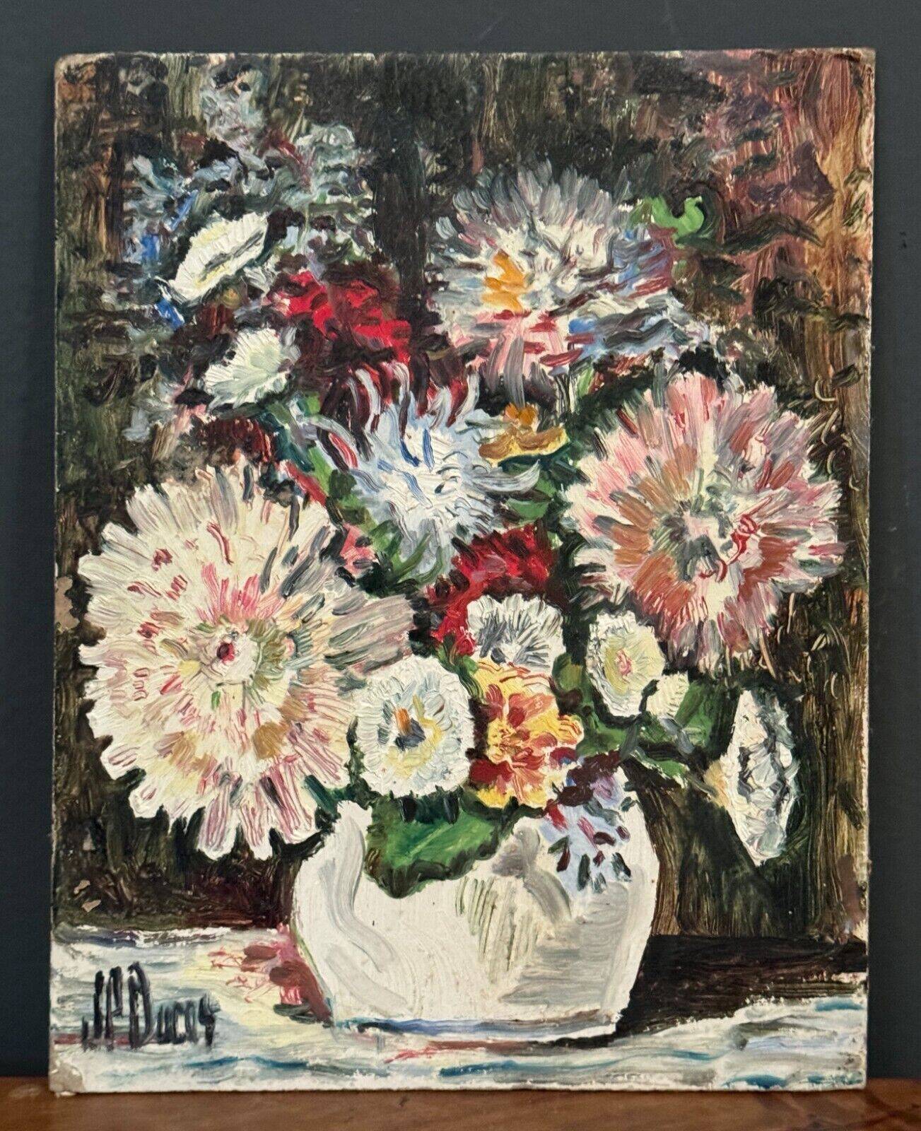 Oil on cardboard by JP Ducas Ducos still life with flowers 20th century