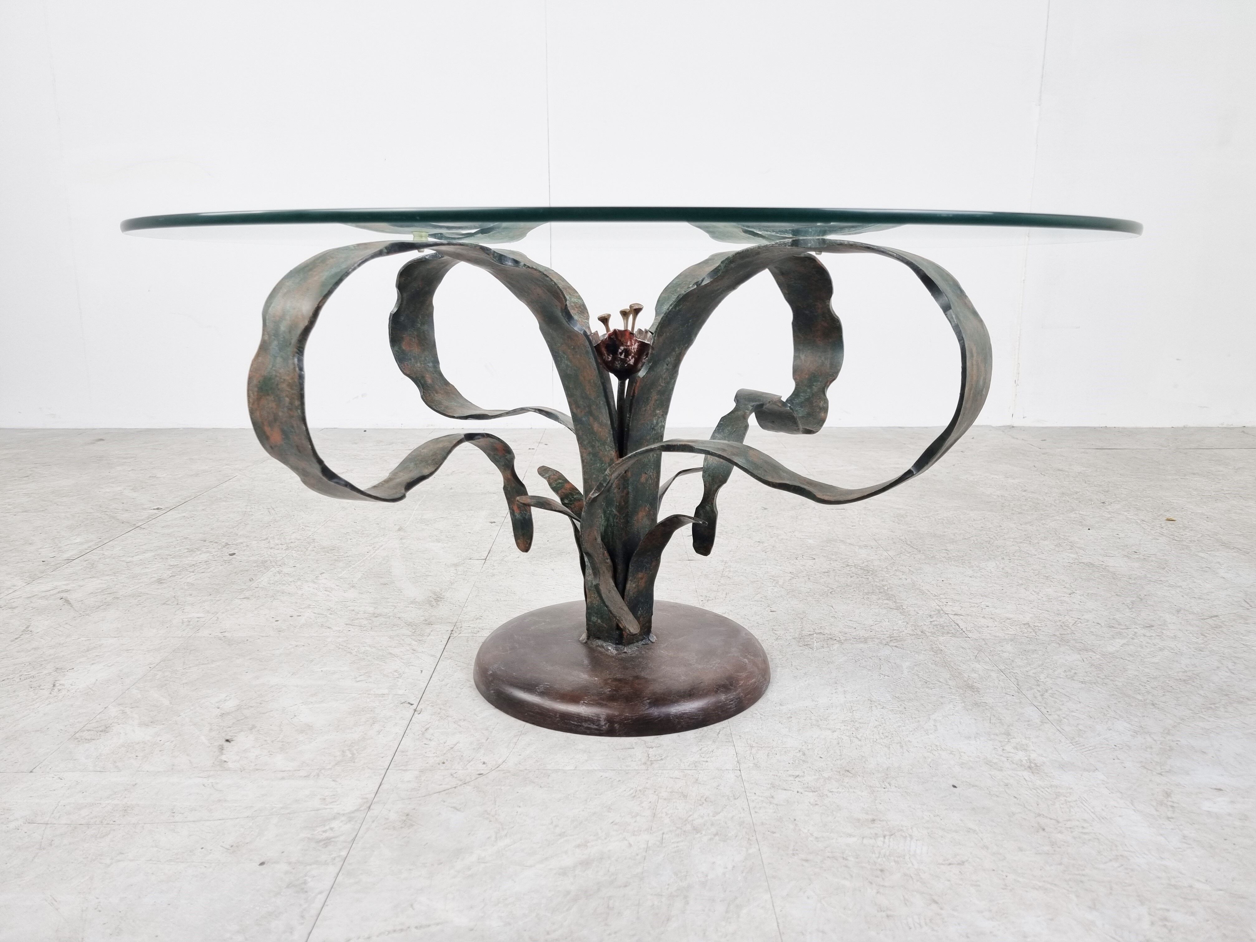 Sculpted steel flower coffee table, 1970s