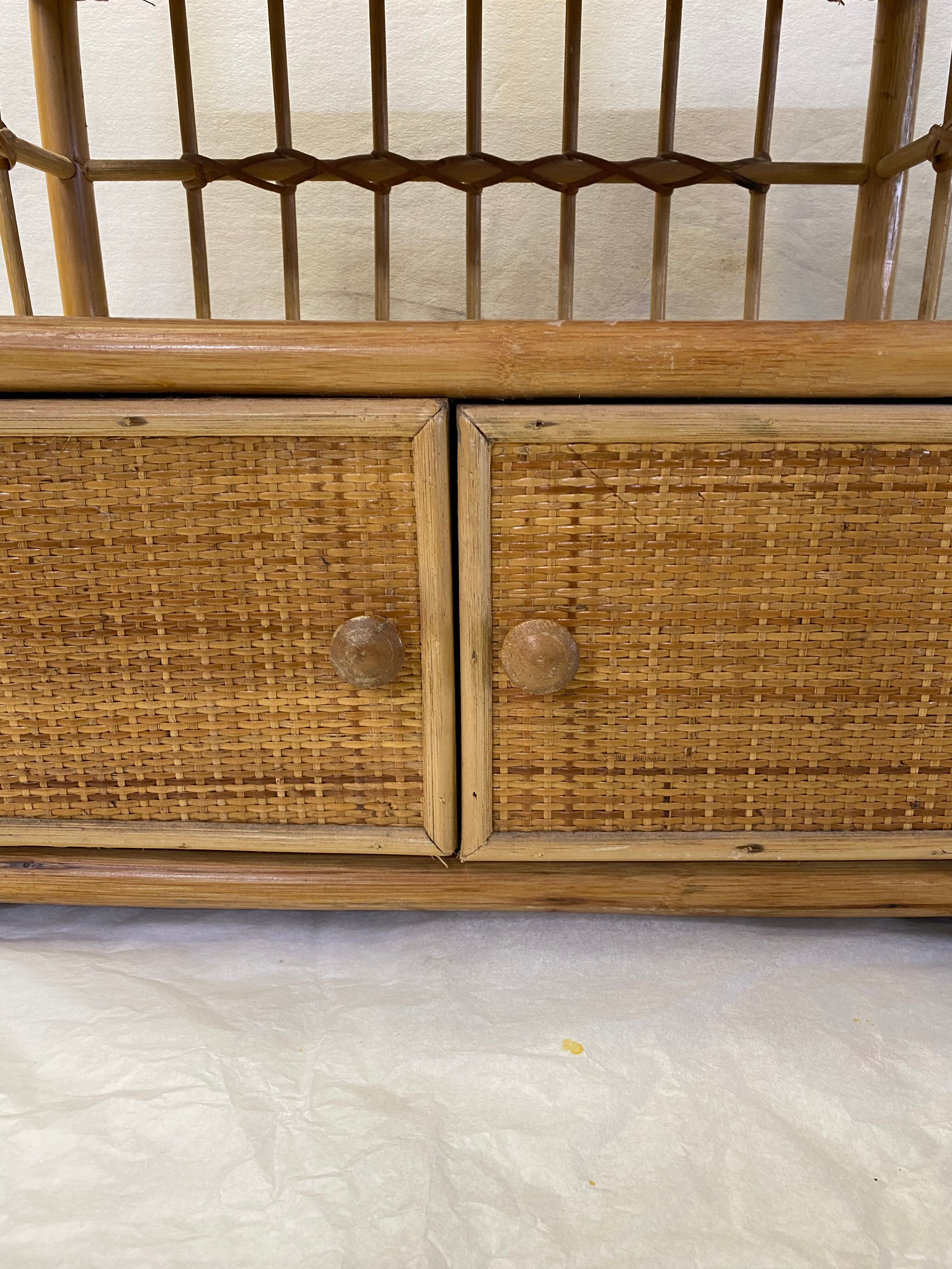 Vintage rattan storage cabinet