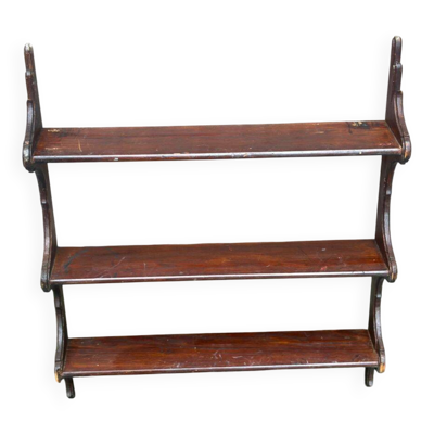 Étagère murale vintage bois massif foncé du XIXème siècle
