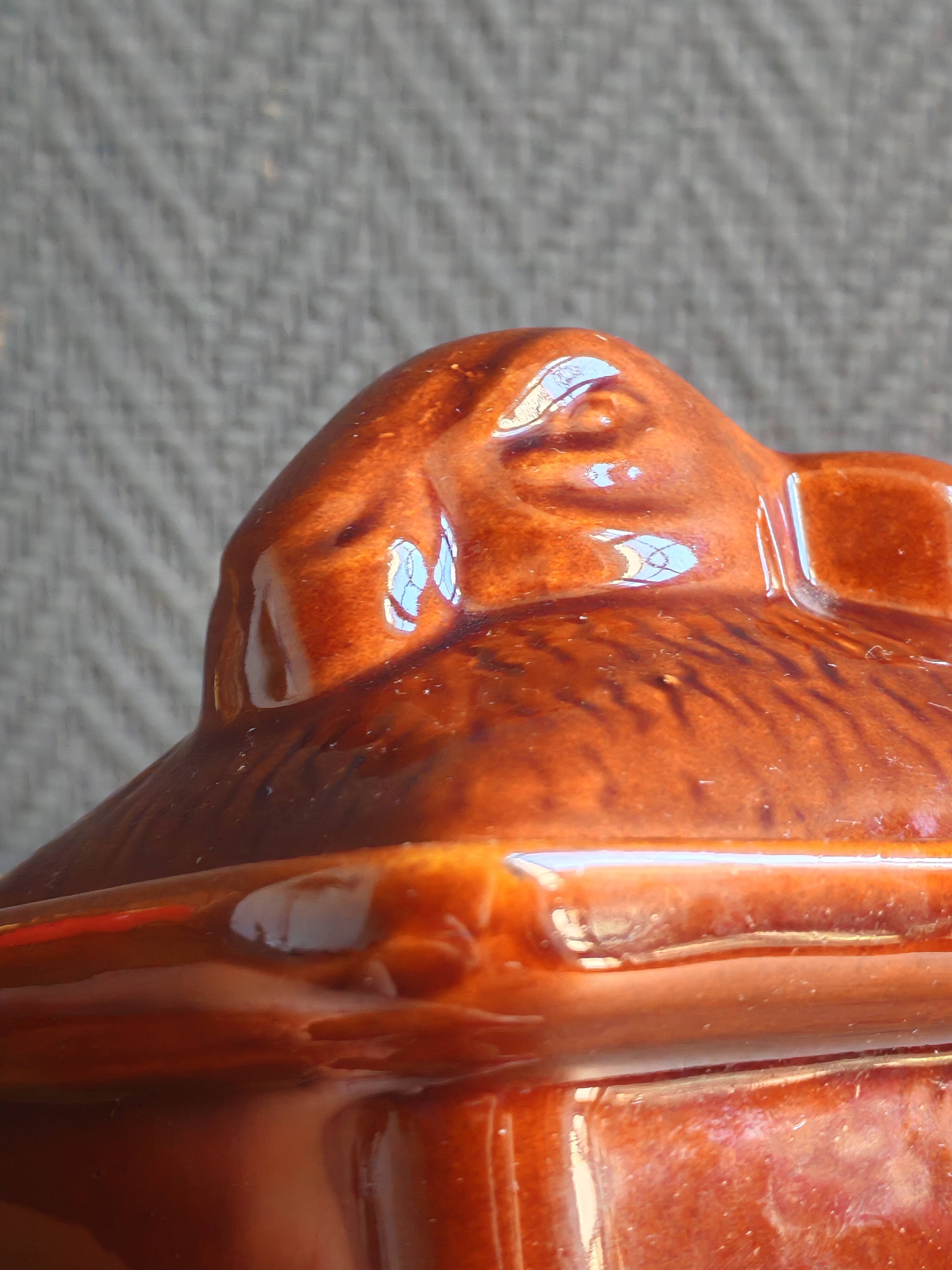 Vintage Rabbit Terrine in Glazed Ceramic - Brown Barbotine