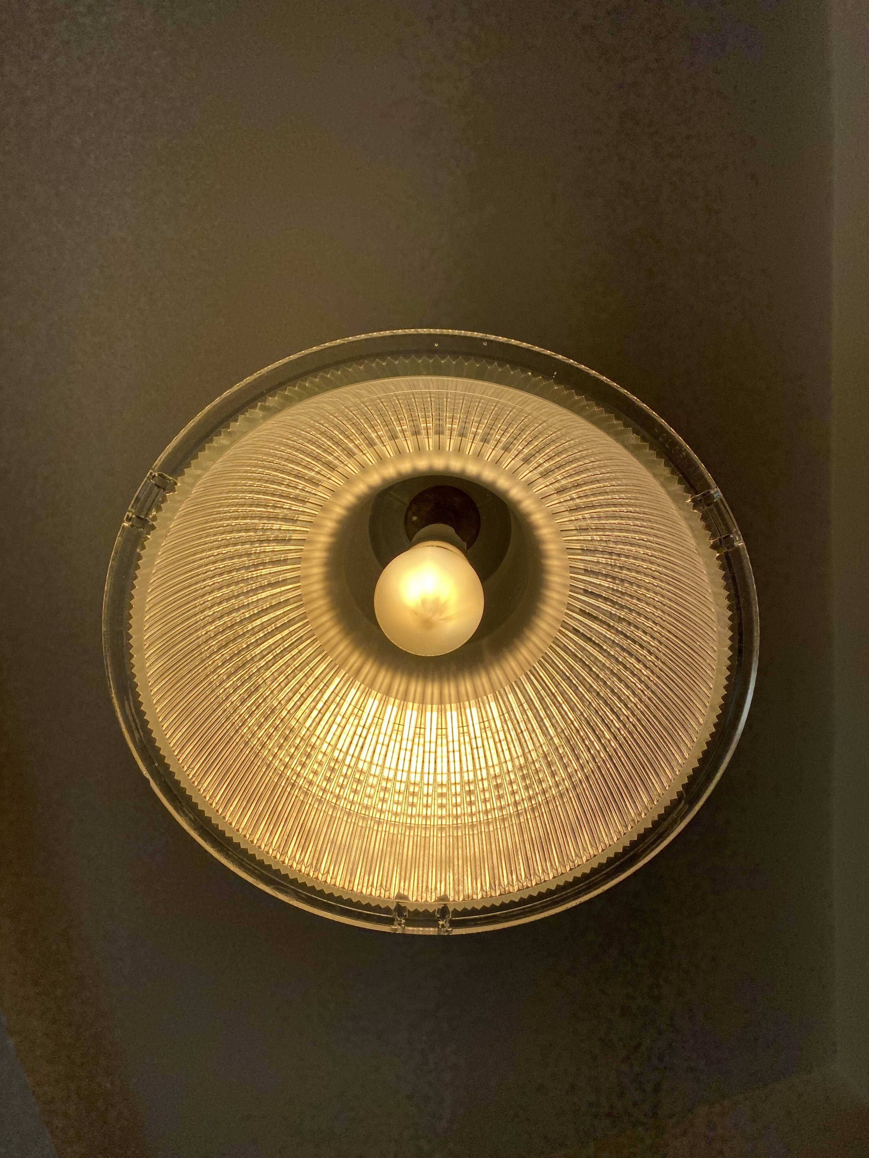 Vintage Holophane Suspension Chandelier from the 50s/60s, industrial style, transparent striated glass