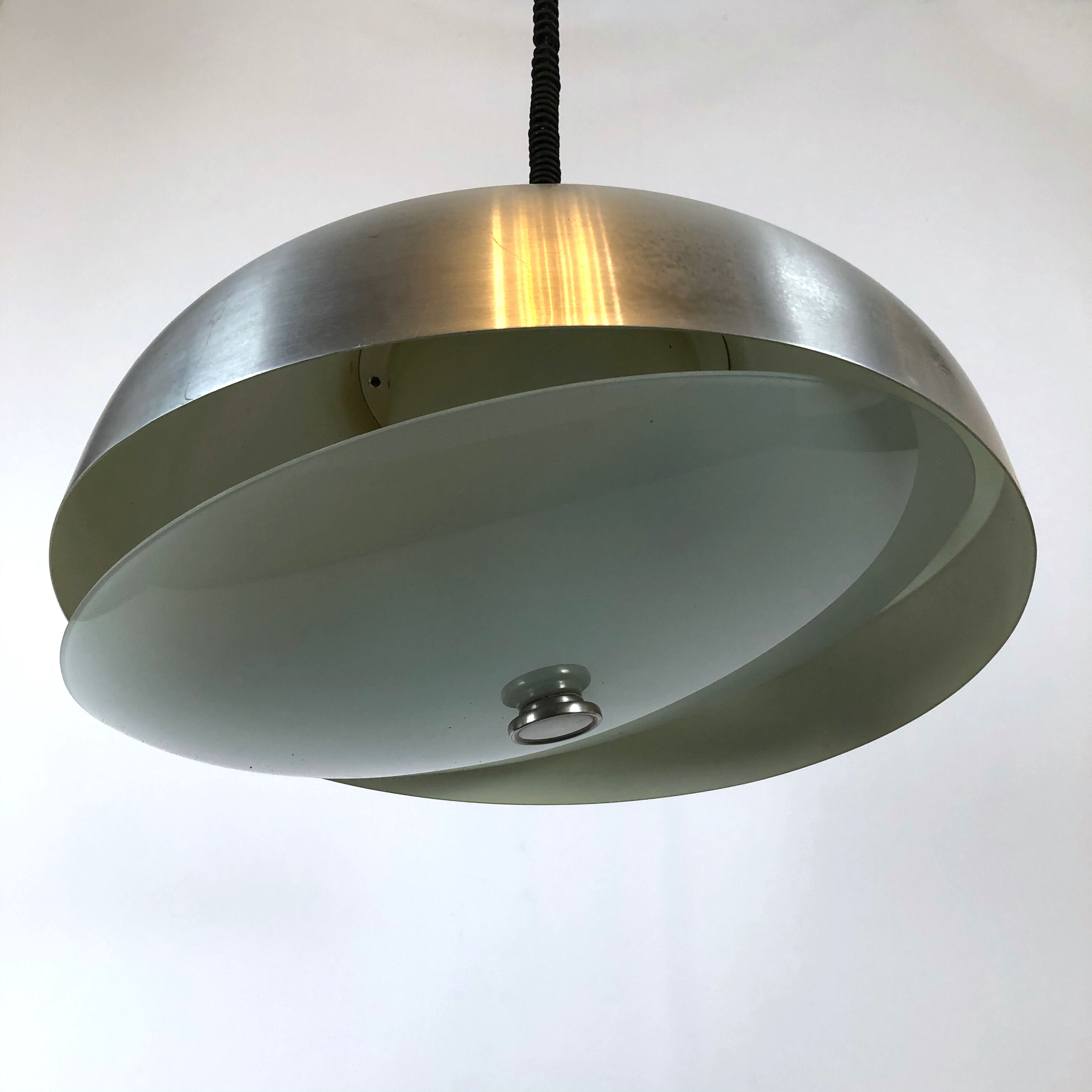 Oscar Torlasco for Lumi, large Italian pendant light with adjustable glass from 50s
