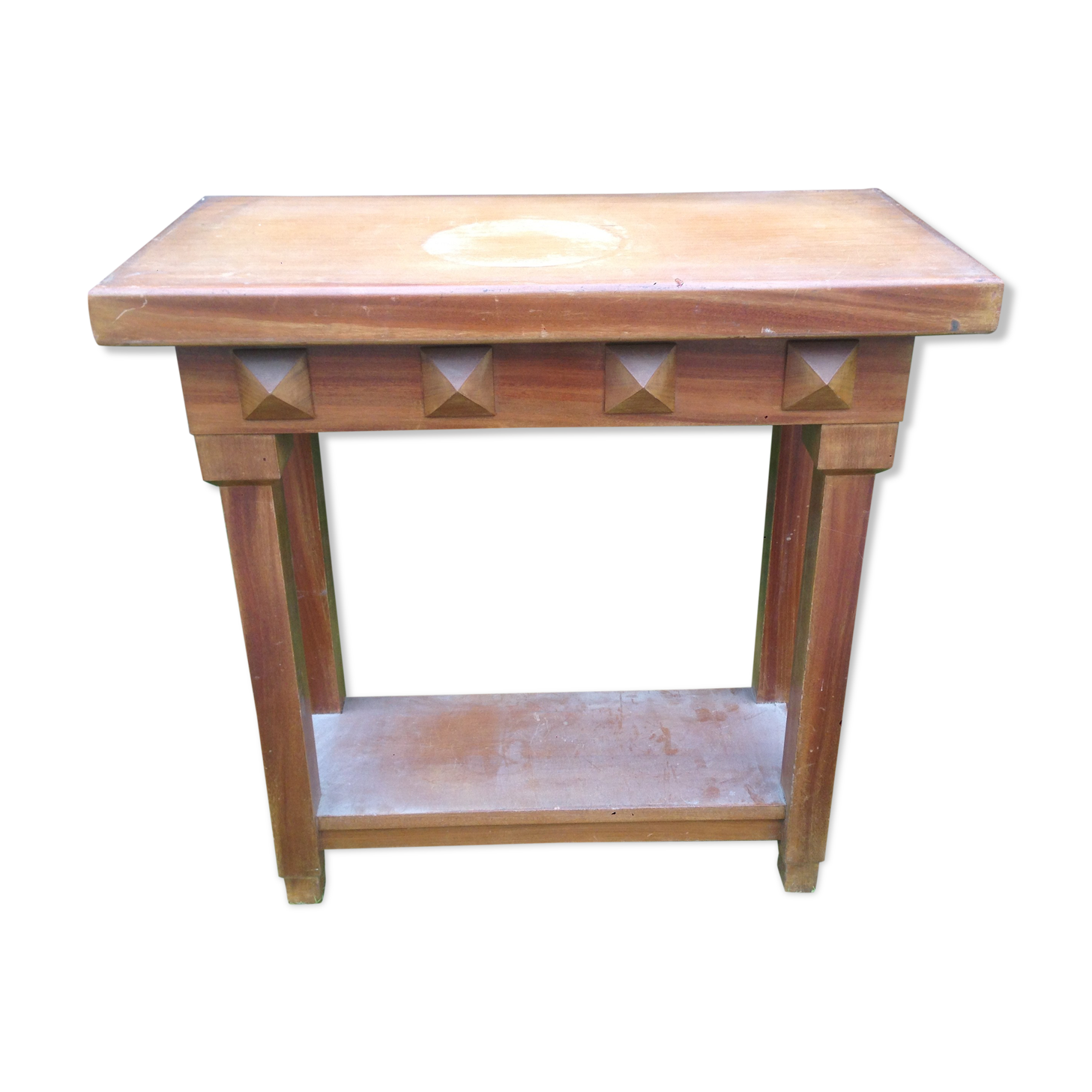 Art deco console in solid mahogany with diamond tips.
