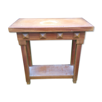 Art deco console in solid mahogany with diamond tips.