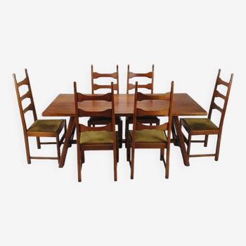 Table à manger brutaliste de style château + 8 chaises