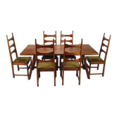 Table à manger brutaliste de style château + 8 chaises