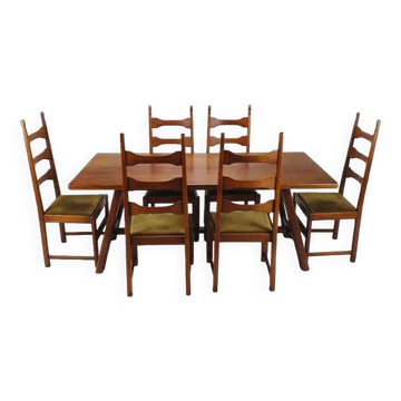 Table à manger brutaliste de style château + 8 chaises