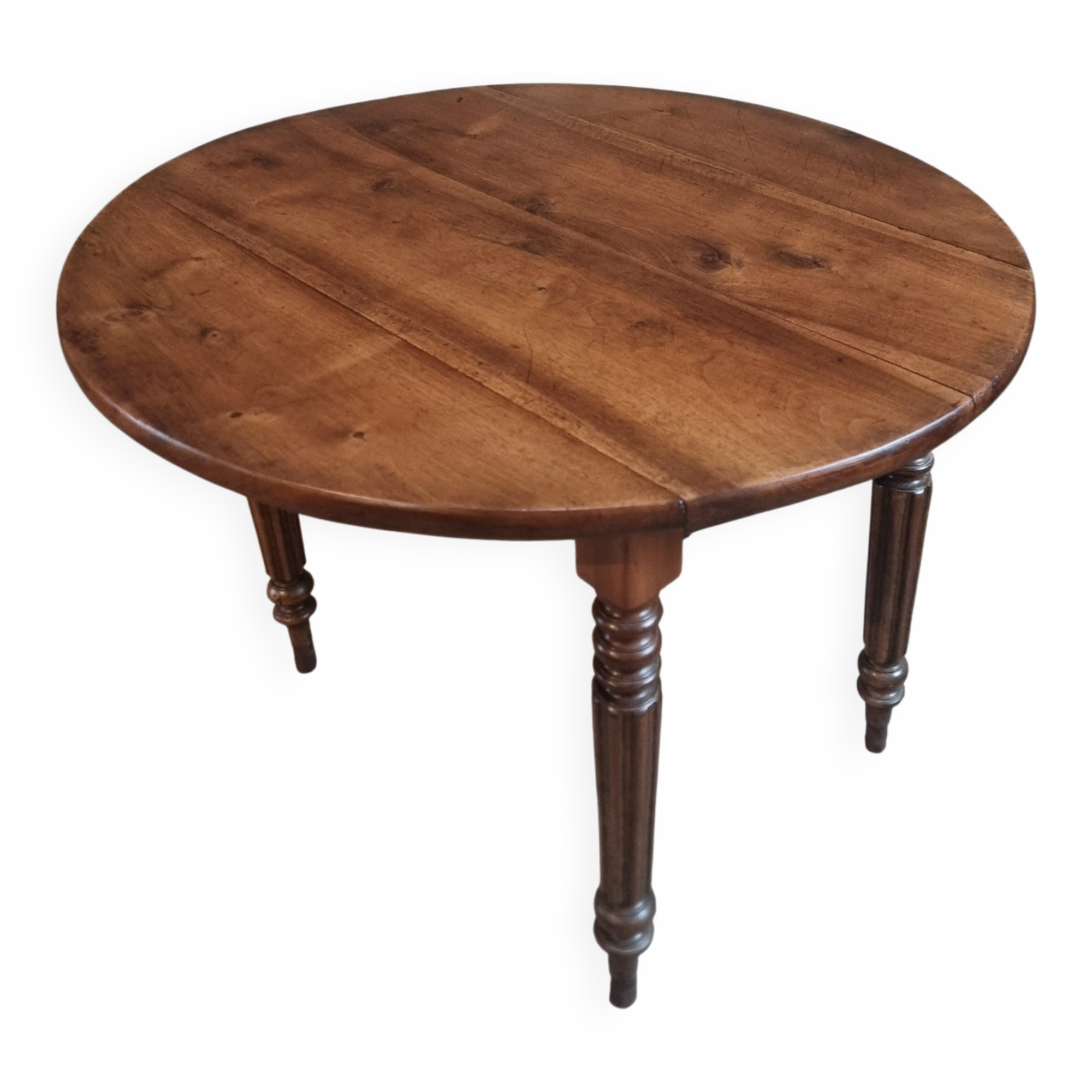 Table à abattants ancienne en noyer français – Table ovale avec rallonges pliantes des deux côtés, fin XIXe siècle
