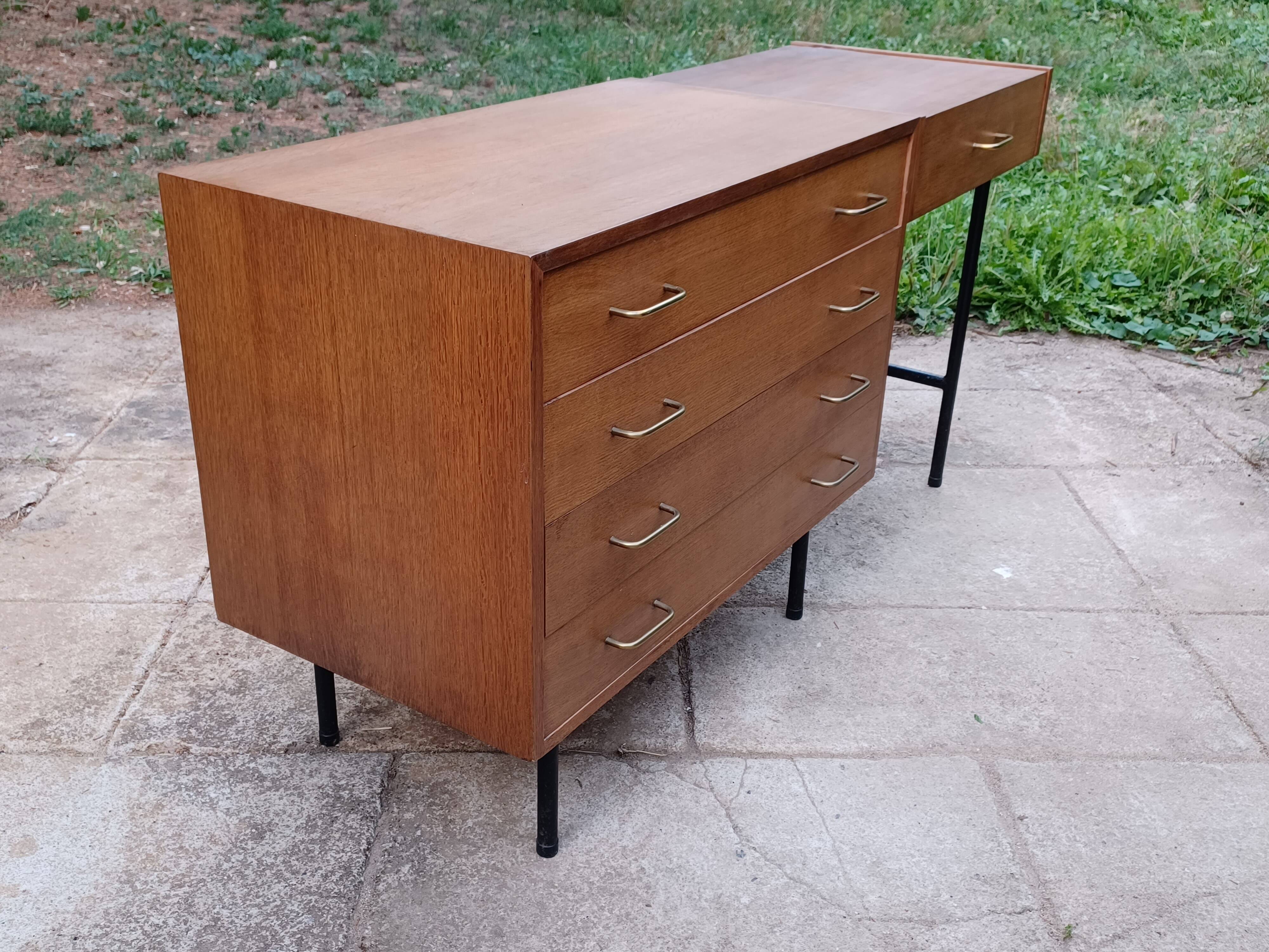 Vintage Scandinavian-style dressing table and chest of drawers by Claude Vassal, available at Magasins Pilotes.