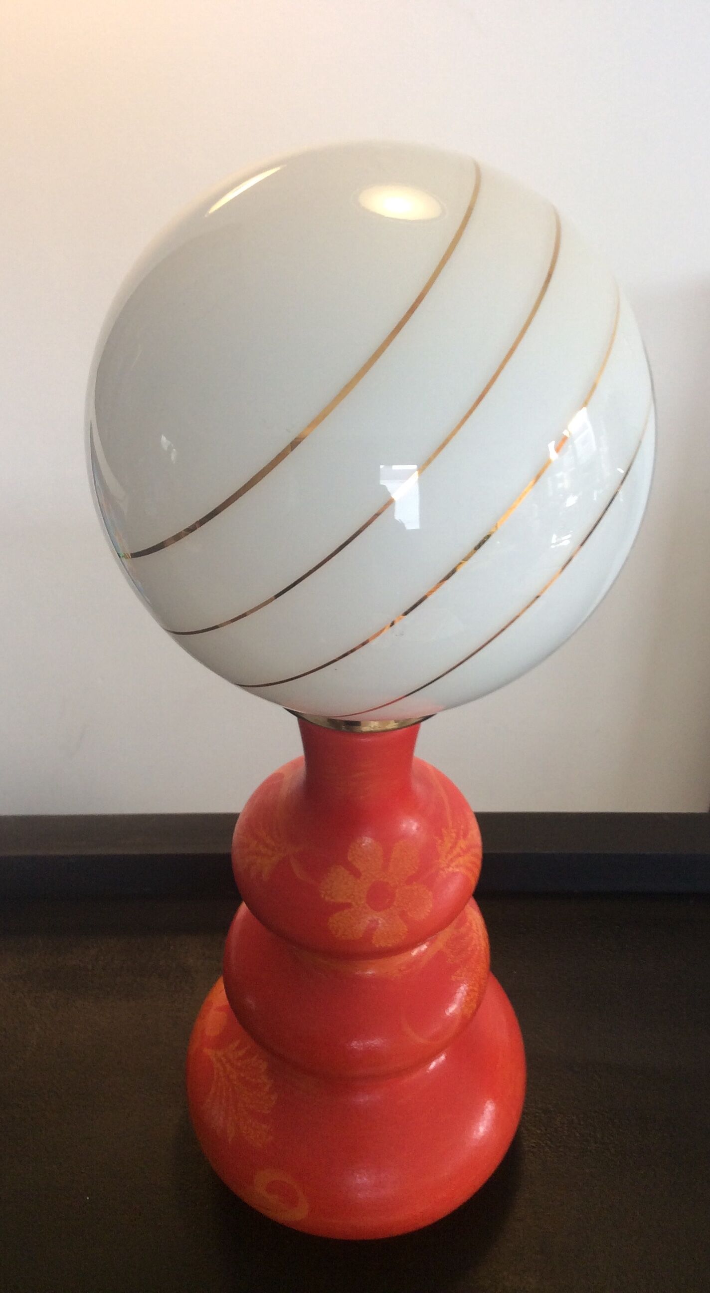 Lampe vintage en céramique et opaline années 60-70