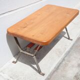 Wooden coffee table with wrought iron structure, side table, end of sofa, vintage table