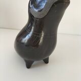 Engraved black ceramic owl signed Mexico