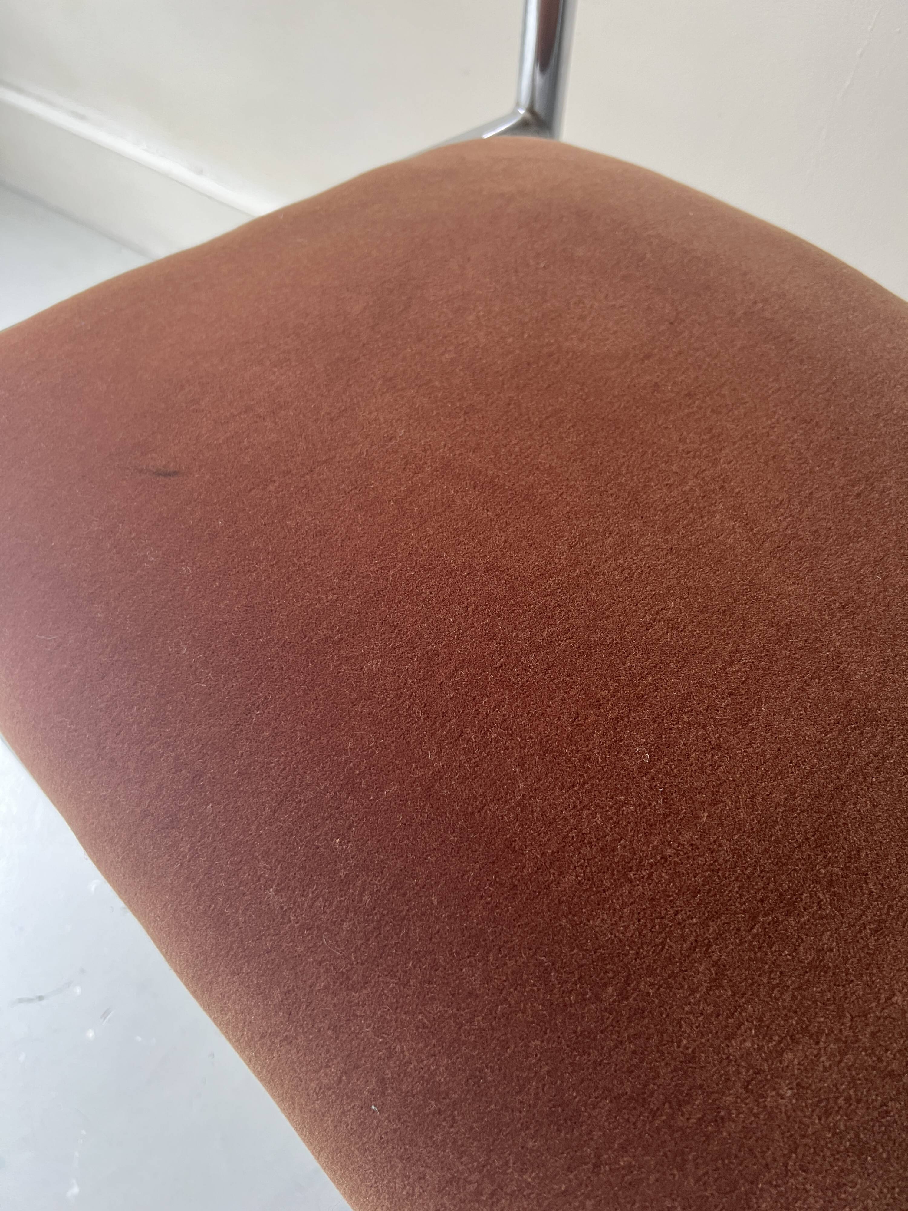 Pair of chrome and chestnut brown velvet chairs, 1970s design