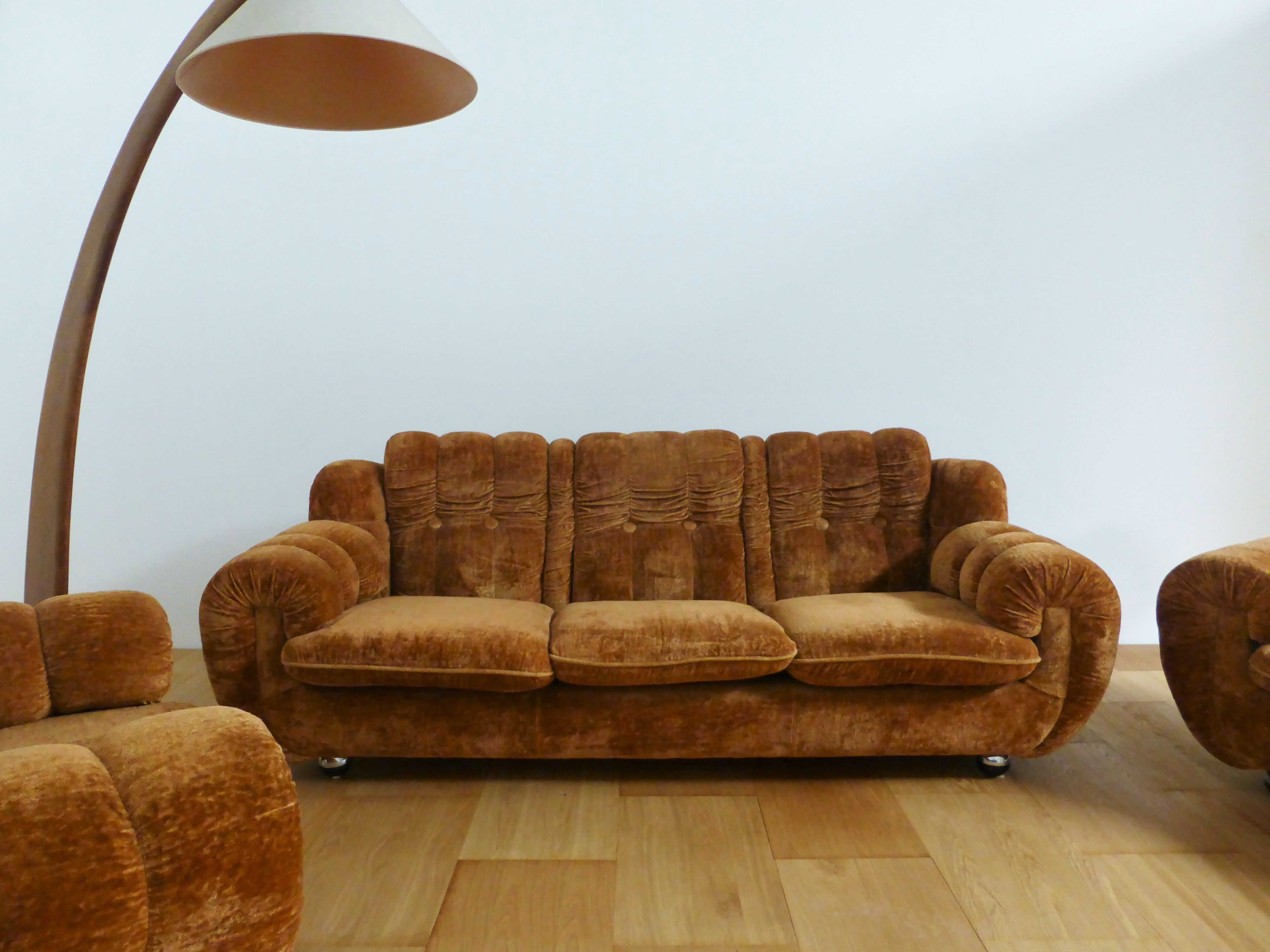 Velvet armchairs and sofa, 1970s, set of 3