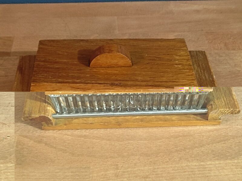 Butter dish in molded glass wood inox art deco