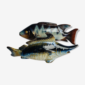 2 fish in glazed ceramic vintage