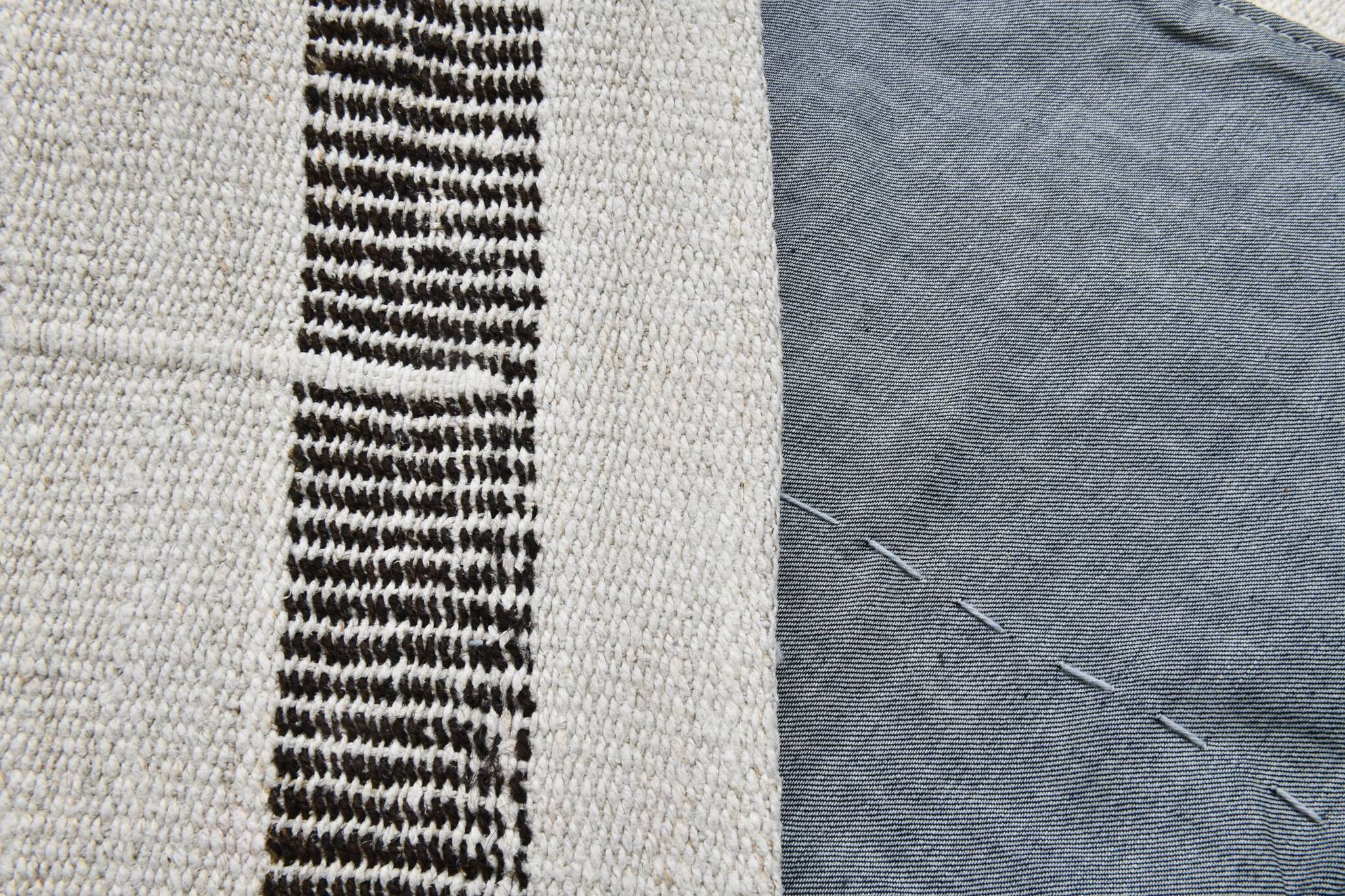 6x6 Square White & Black Vintage Kilim Rug, 187x195Cm