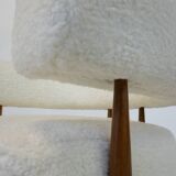 Contemporary Pair of Italian Armchairs, Wood and White Boucle Fabric