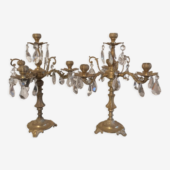 Duo de chandeliers bronze à pampilles