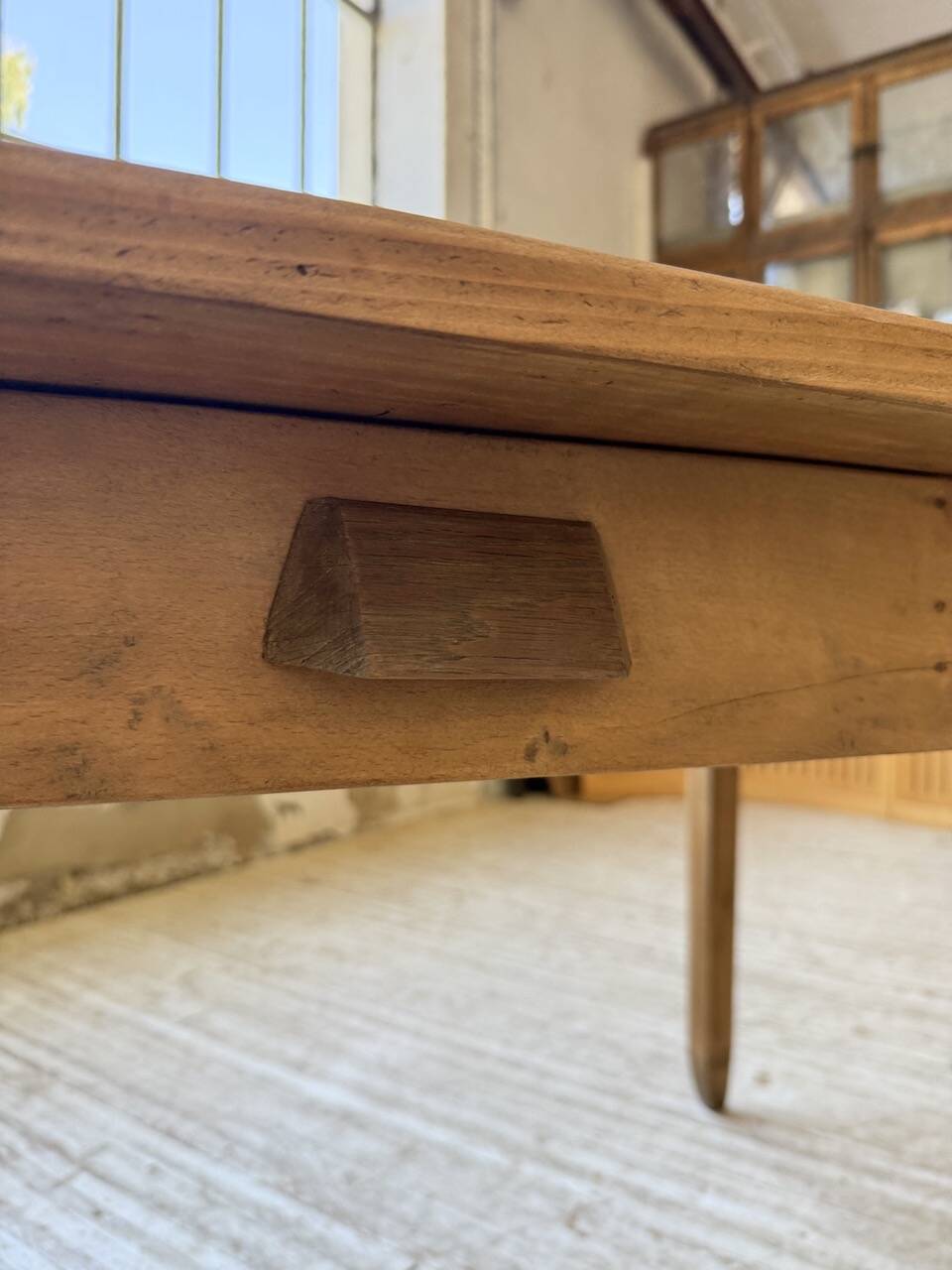 Beech and pine farmhouse table with spindle legs 170 cm