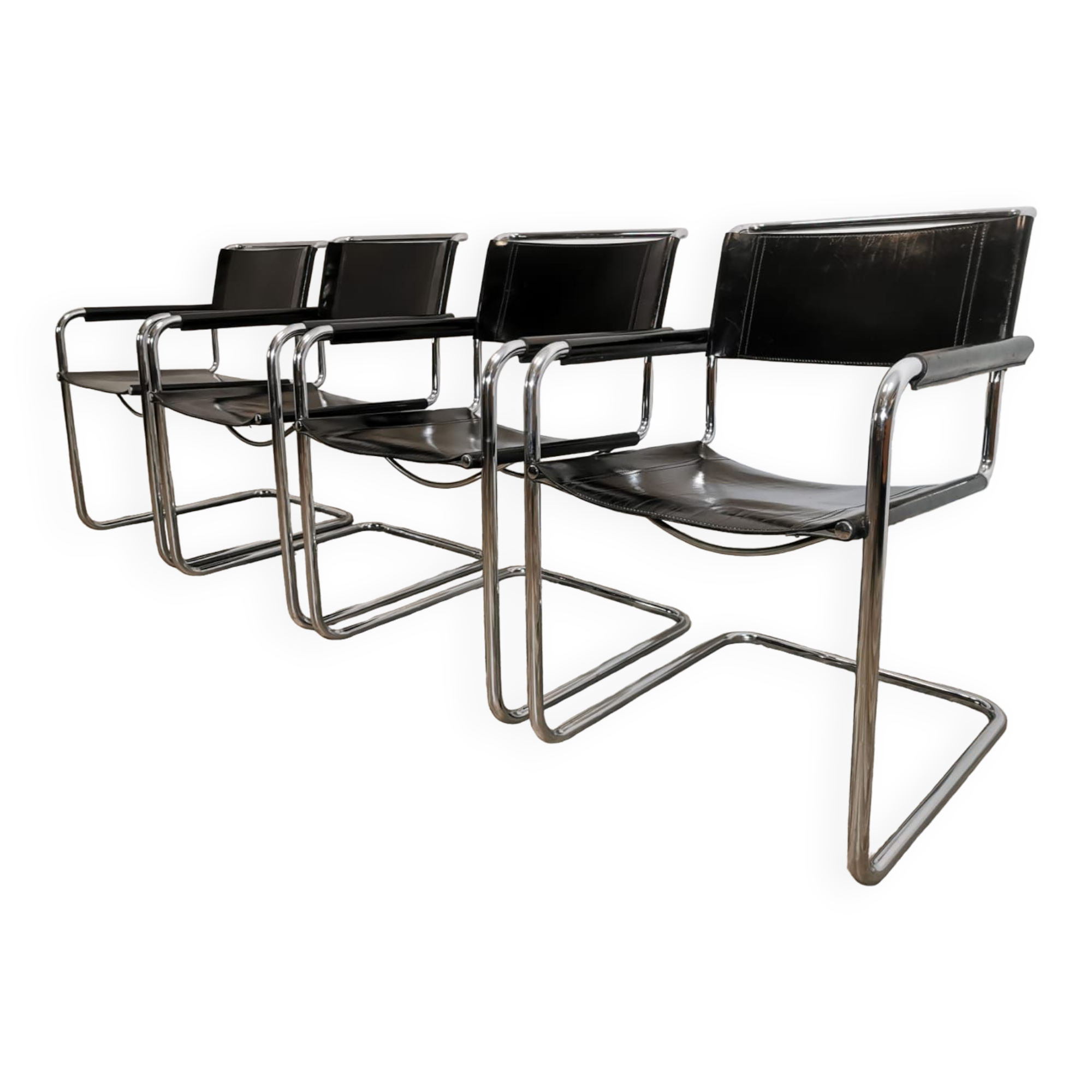 Mid-century chromed leather chairs