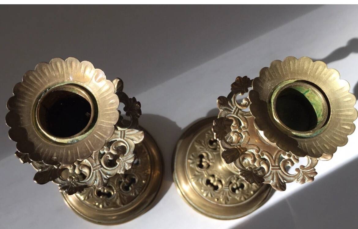 Pair of Vintage Brass Gold Metal Chandeliers
