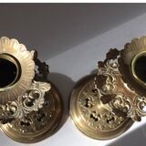 Pair of Vintage Brass Gold Metal Chandeliers