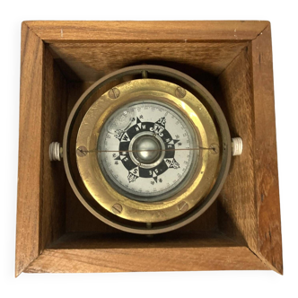 China, old marine compass in 19th century wooden box