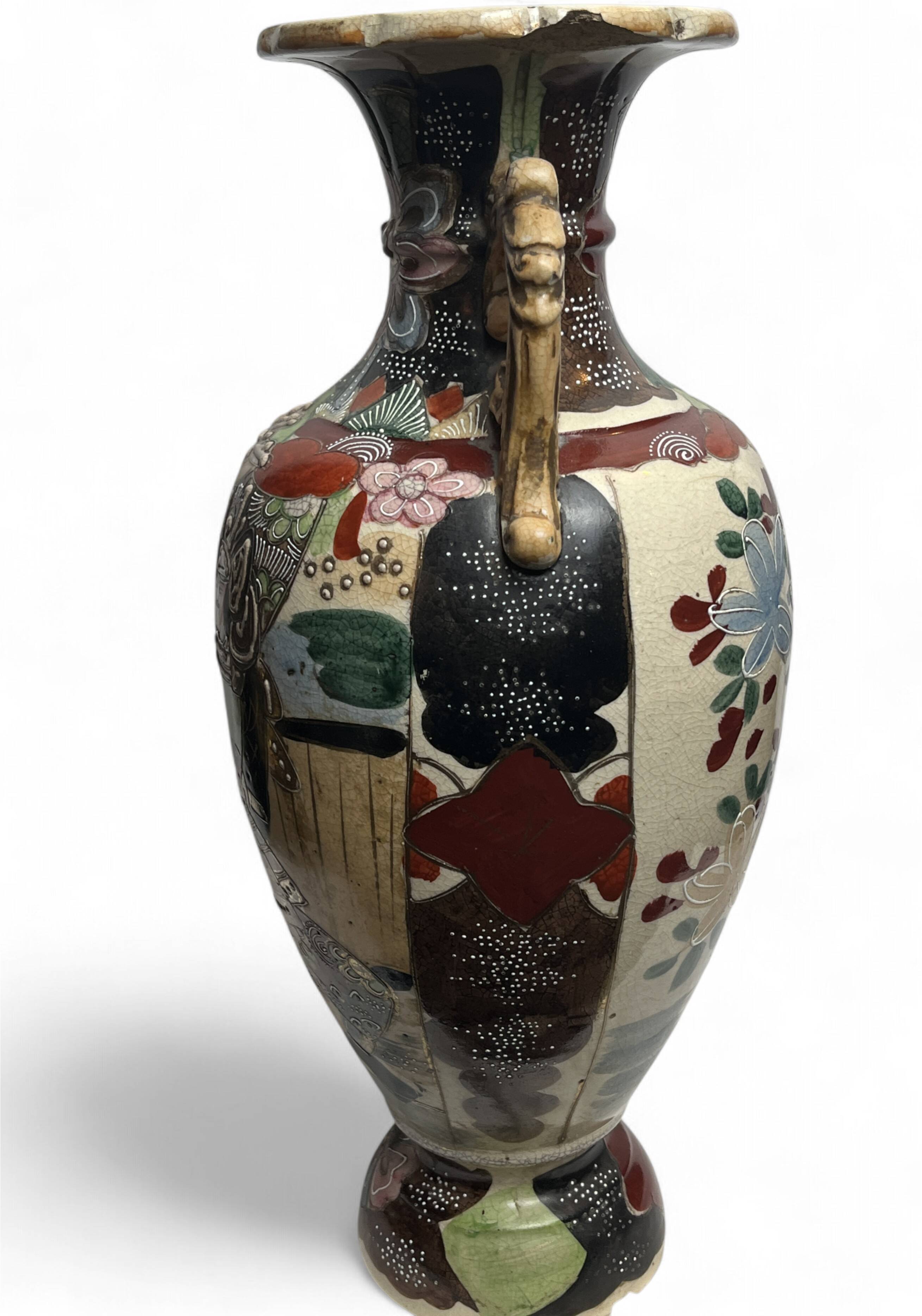 Japan, Satsuma vase with richly decorated handles, signed, early 20th century