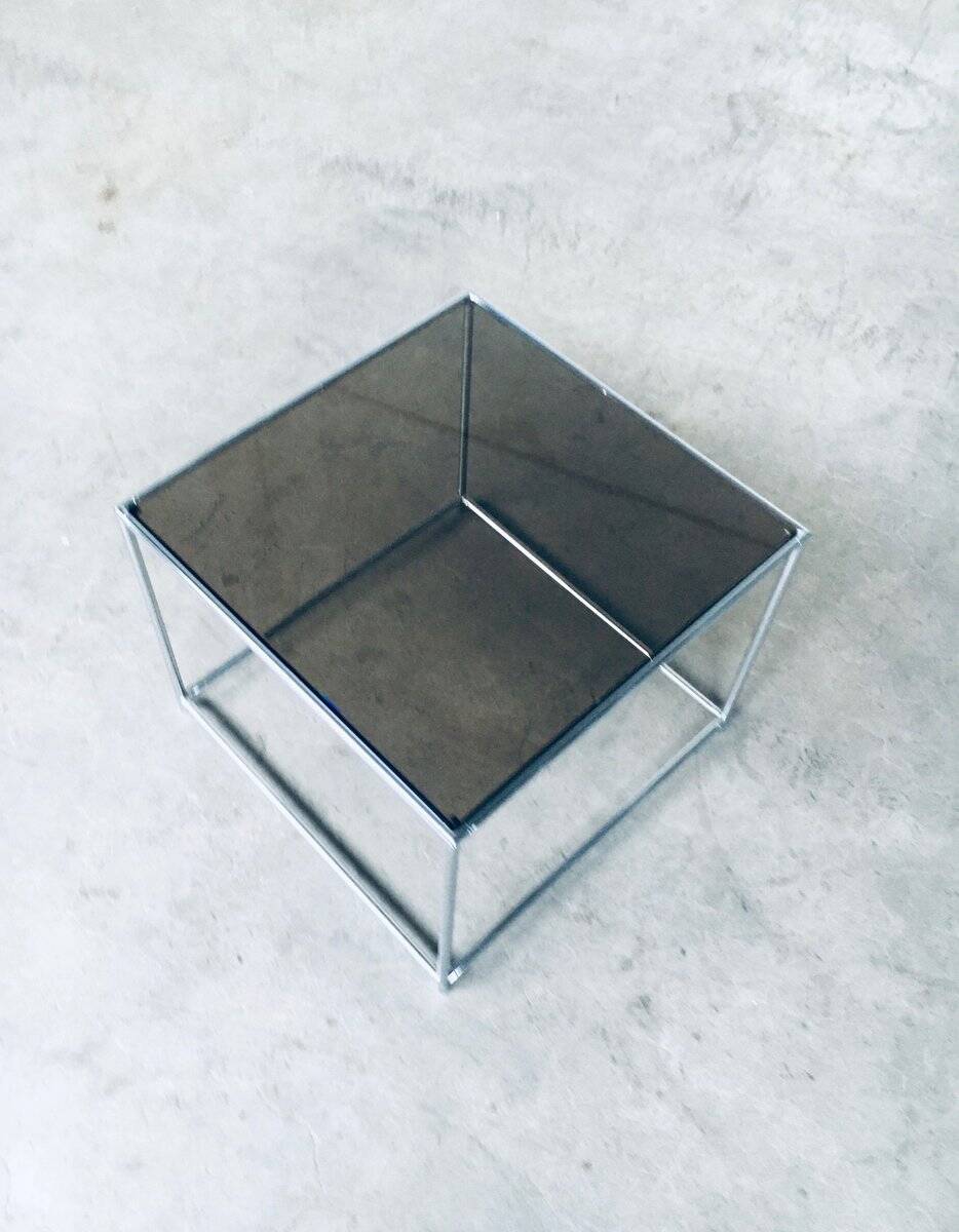 Sleek Design Metal & Fumé Glass Square Side Table, 1970s