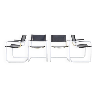 4x Chaises de salle à manger en cuir de style Bauhaus, années 1980