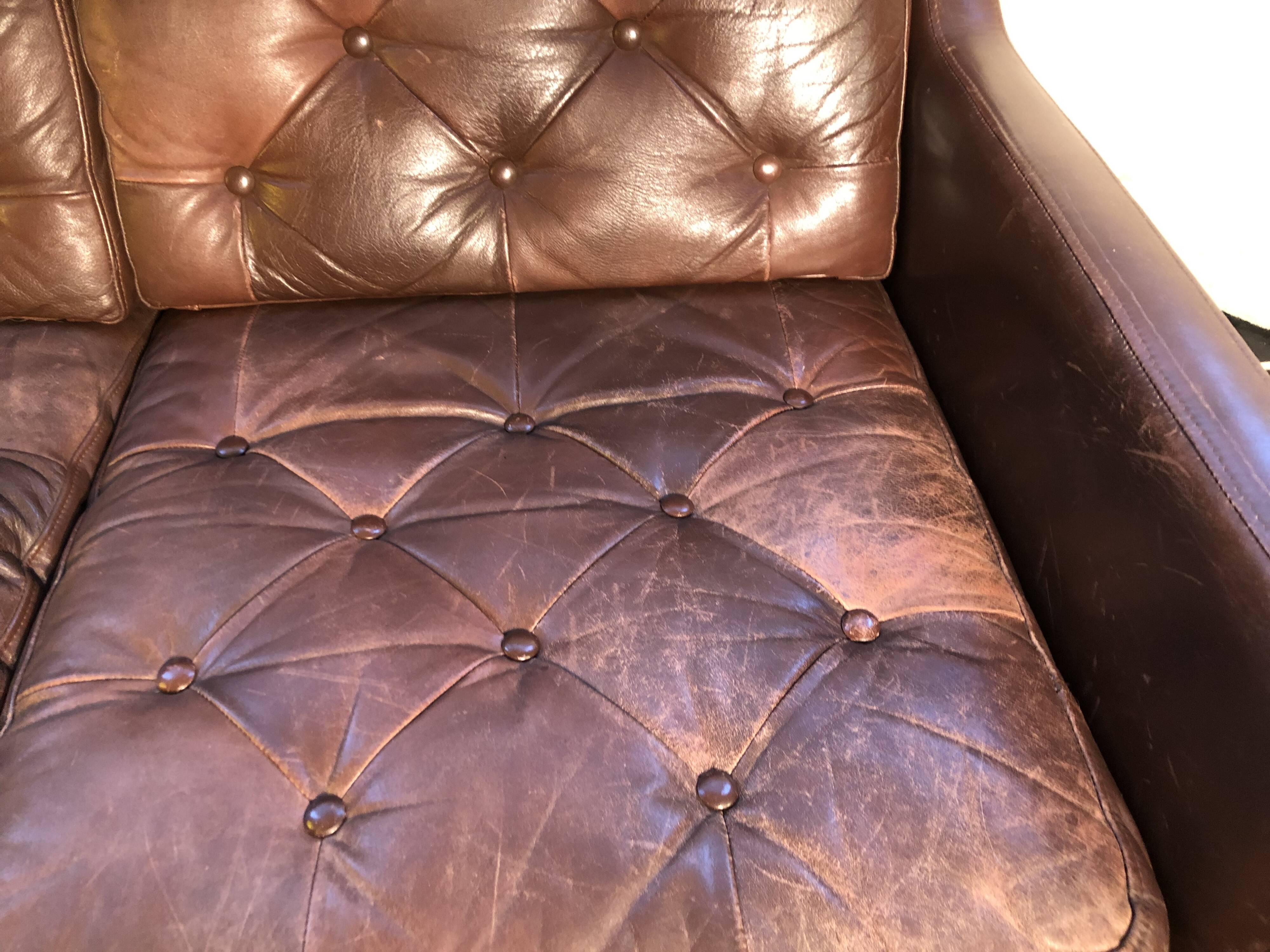 Scandinavian 2-seater leather sofa 1960