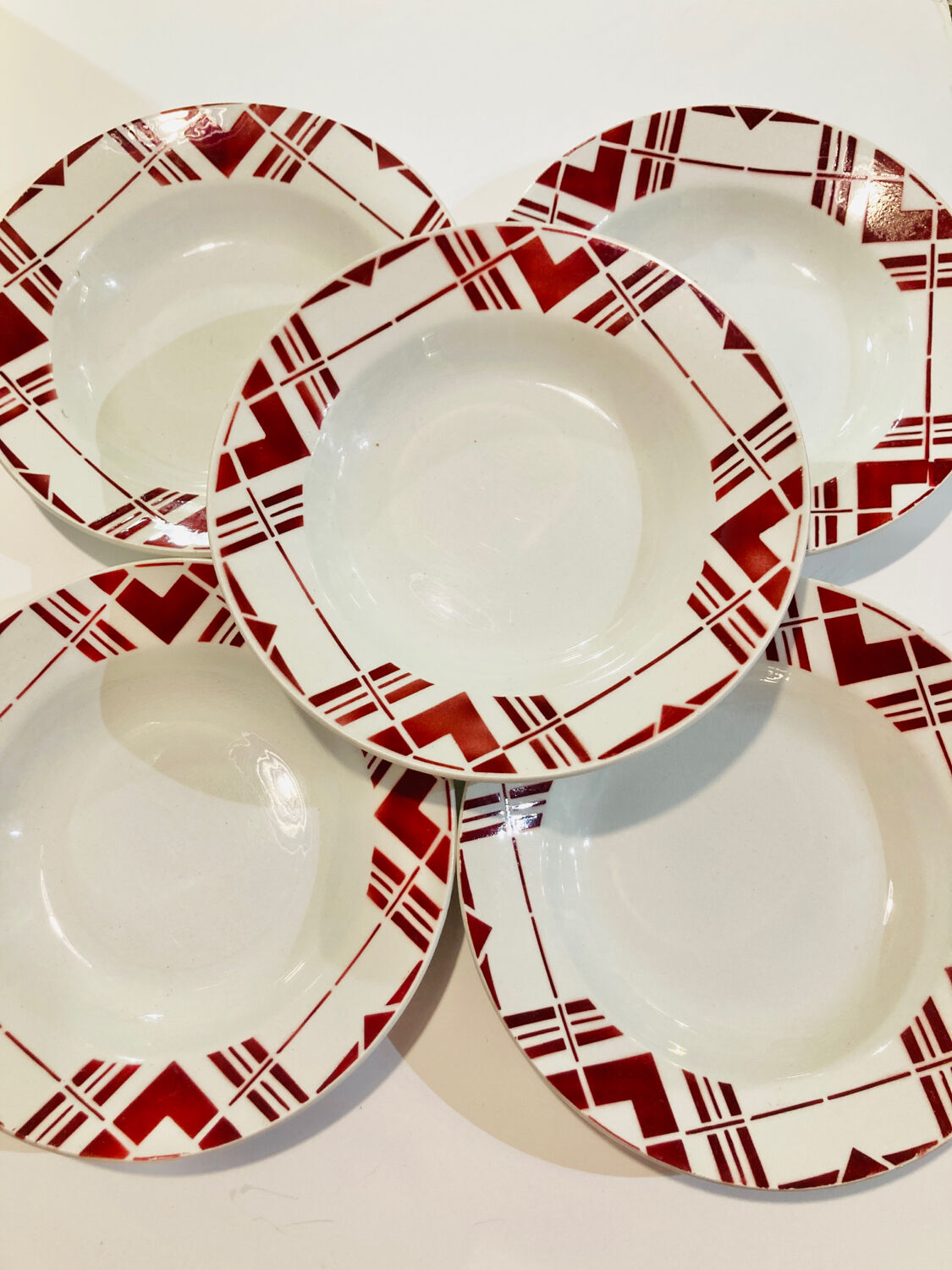 5 hollow earthenware plates burgundy ceranord St Amand