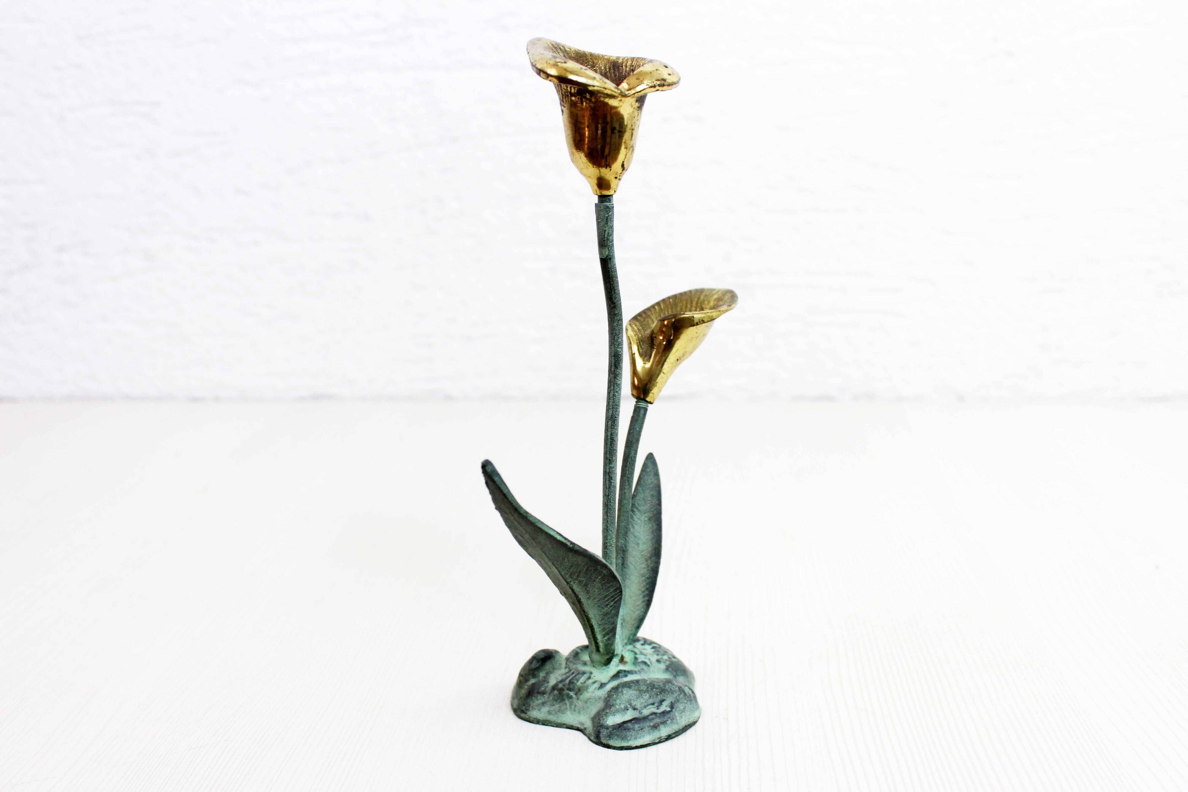 Brass flower candle holder