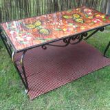 Vallauris wrought iron and ceramic coffee table by La Grange.